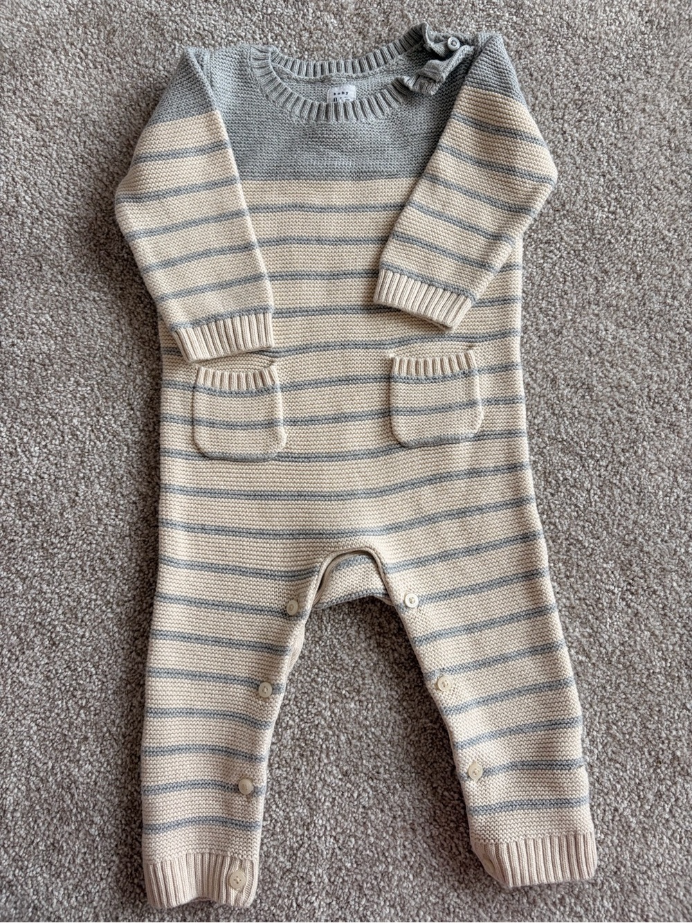 GAP Cream and Gray Striped Knit Baby One-Piece